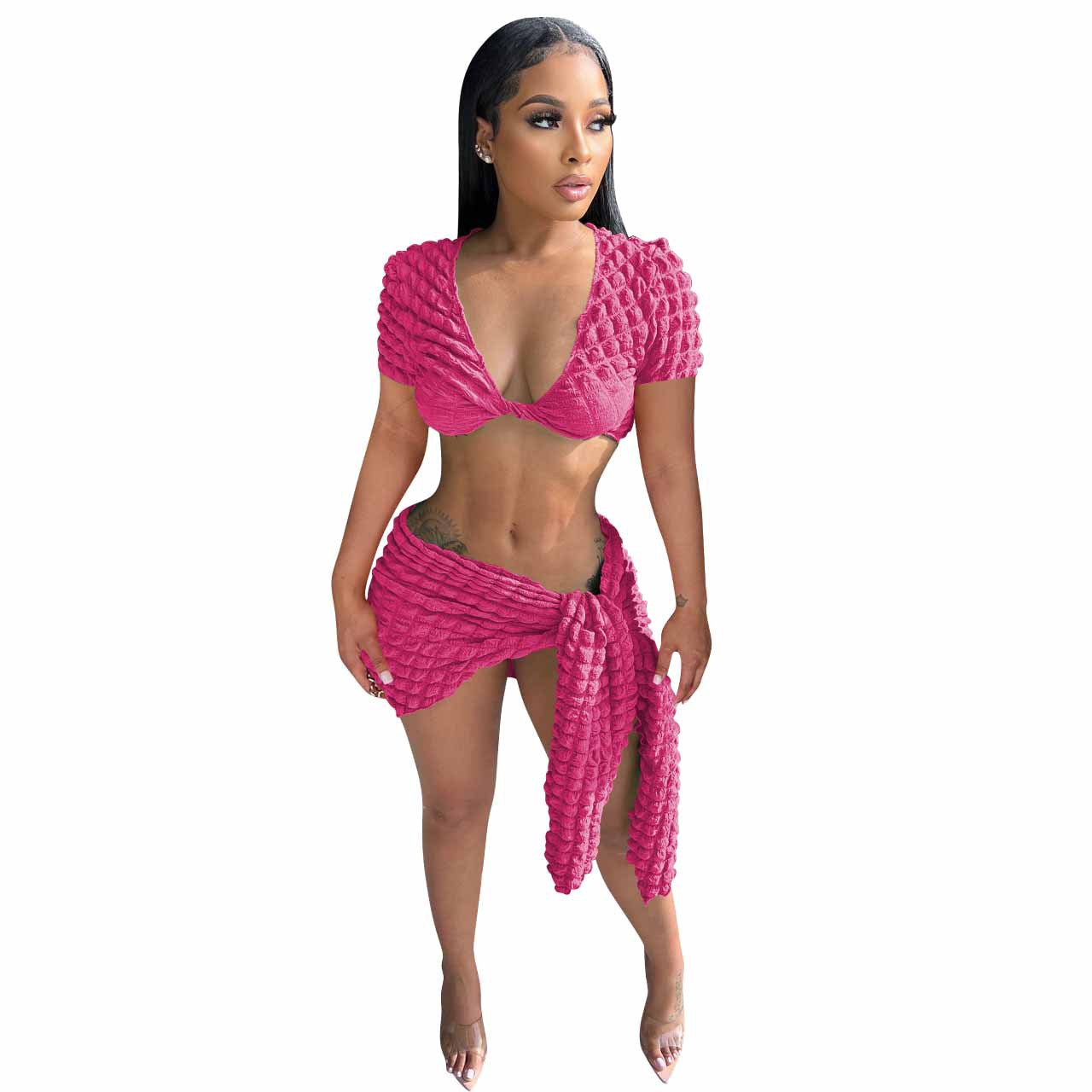 Women Sexy Crop Top and Skirt Two-Piece Set 8