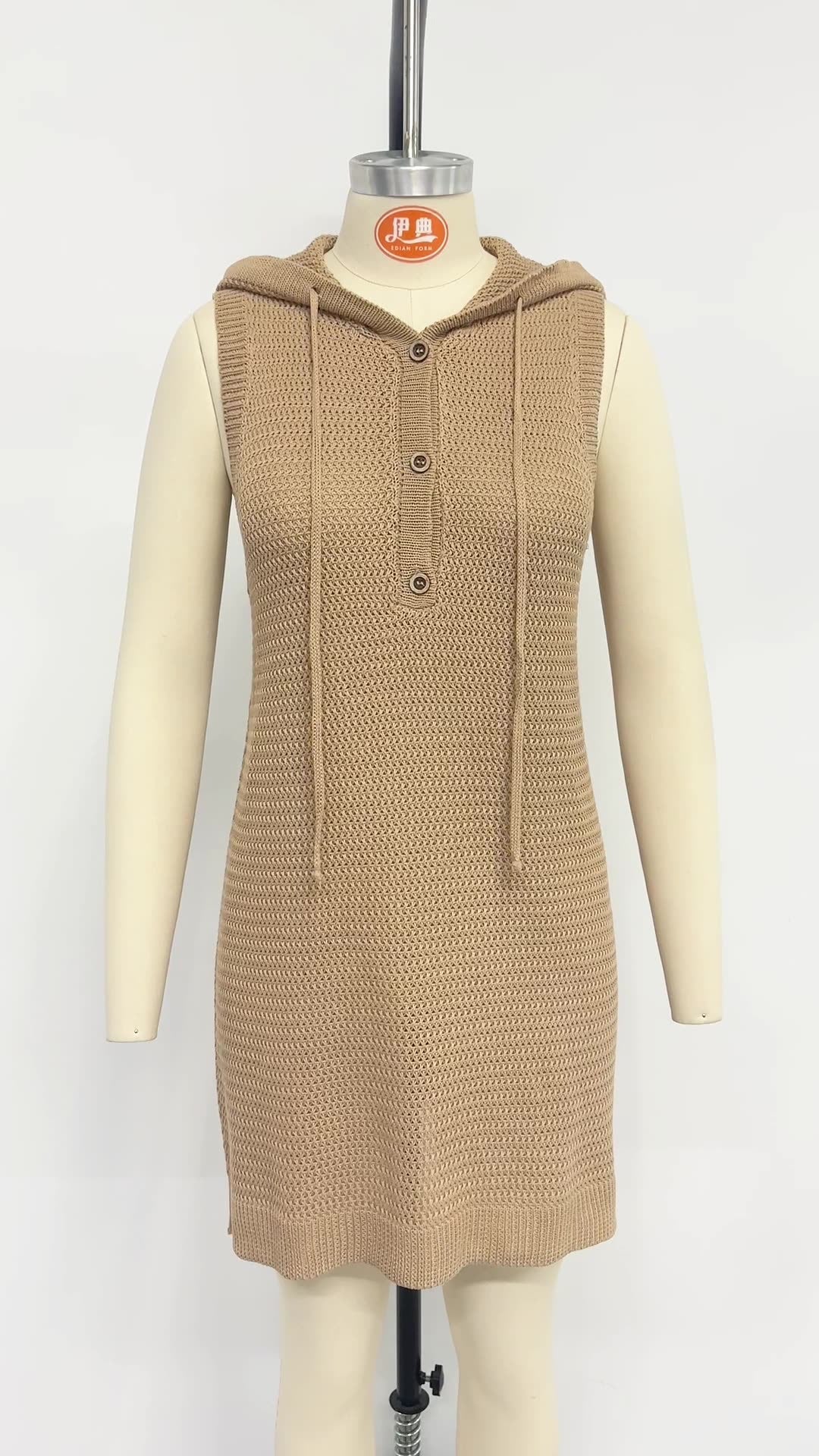 Women v-neck sleeveless hooded dress 18