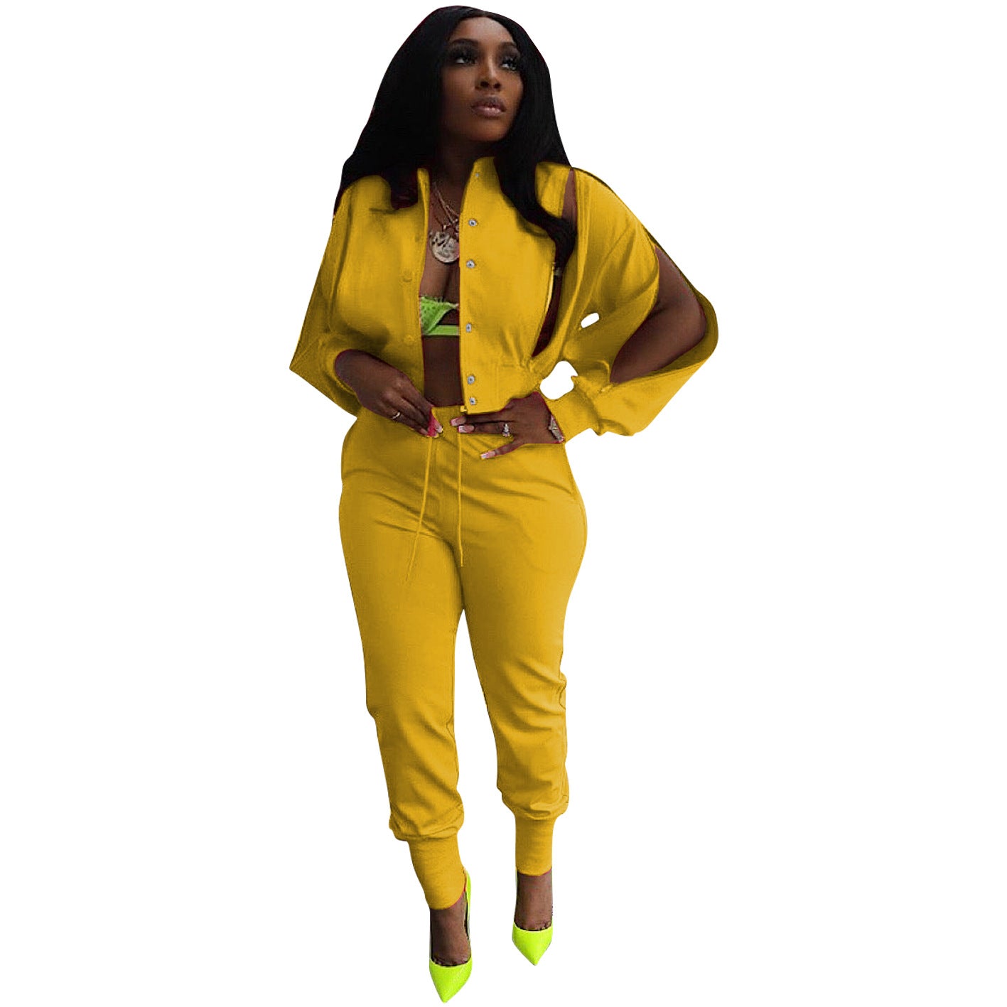 Women sports zipper jacket and Pant two-piece set 19