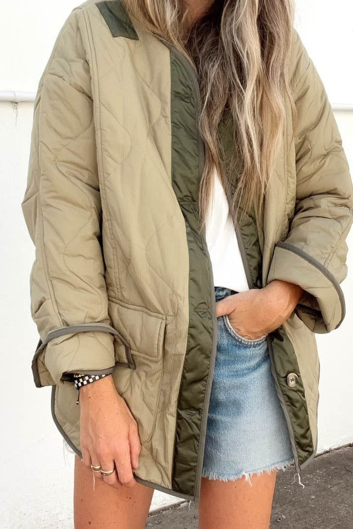 Women Autumn and Winter Pine Color Block Padded Jacket 3