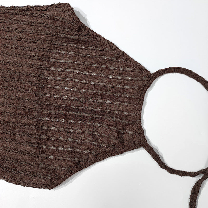 Summer Sexy Halter Neck Low Back Sleeveless Tight Fitting Long Solid Color Knitting Dress For Women 12