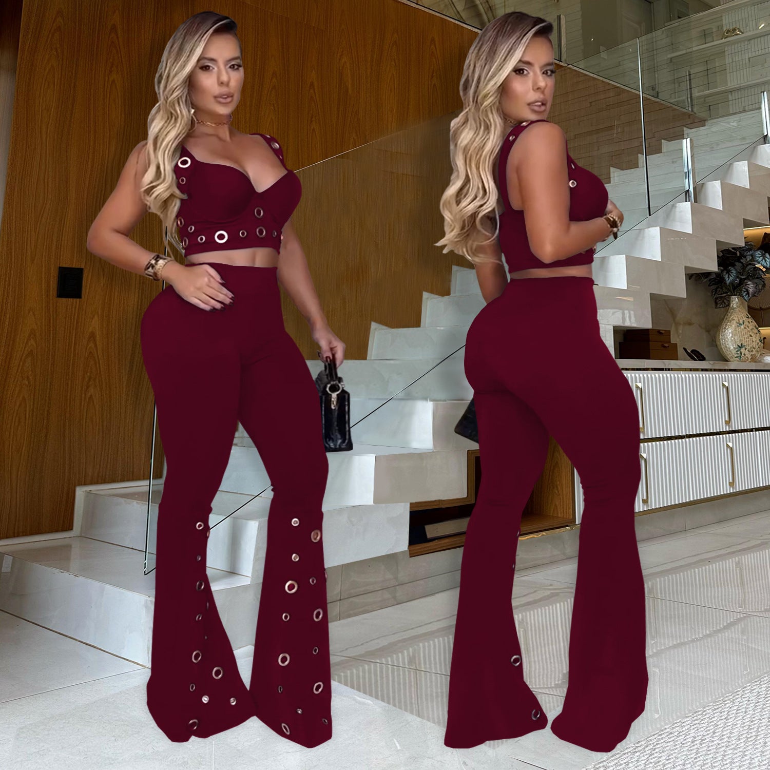 Women Sexy Top and Wide-Leg Pants Two-Piece Set 4