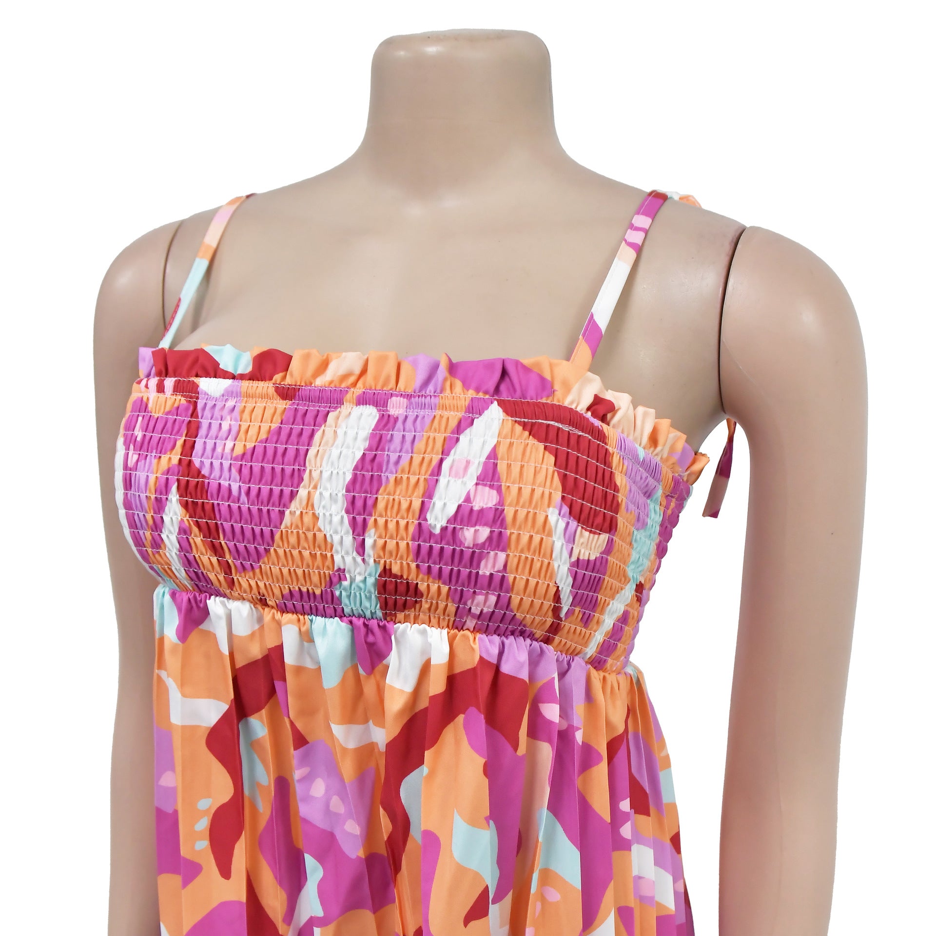 Women Sexy Printed Suspender Pleated Wide Leg Jumpsuit 17