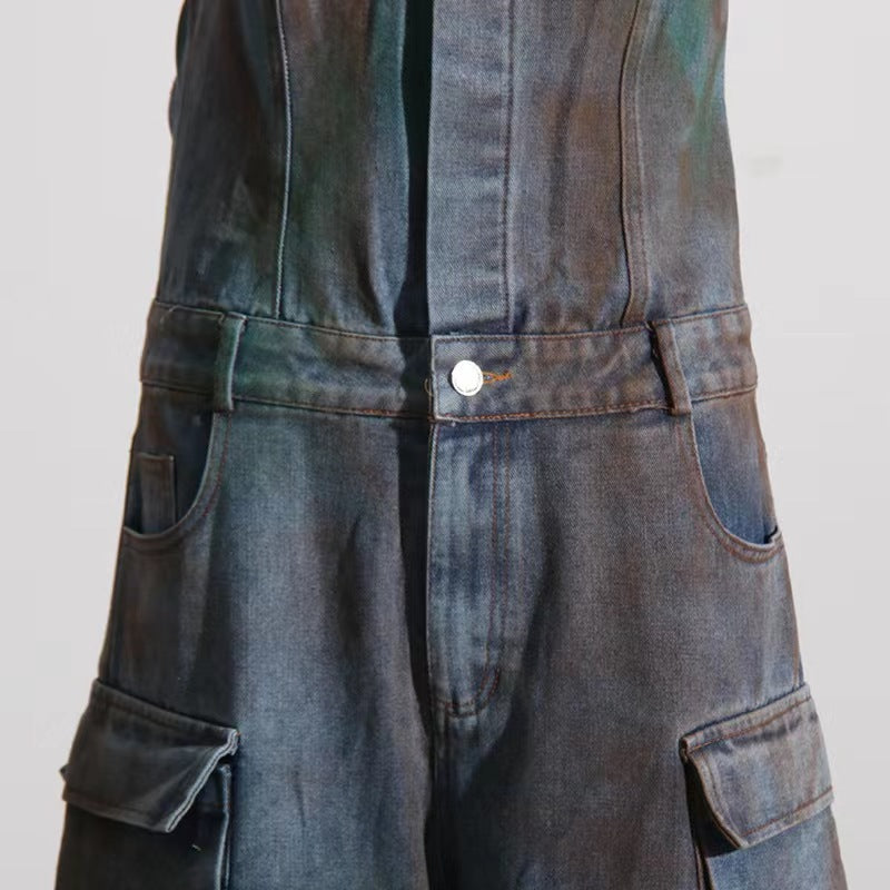 High street strapless pocket Cargo denim overalls jumpsuit 7
