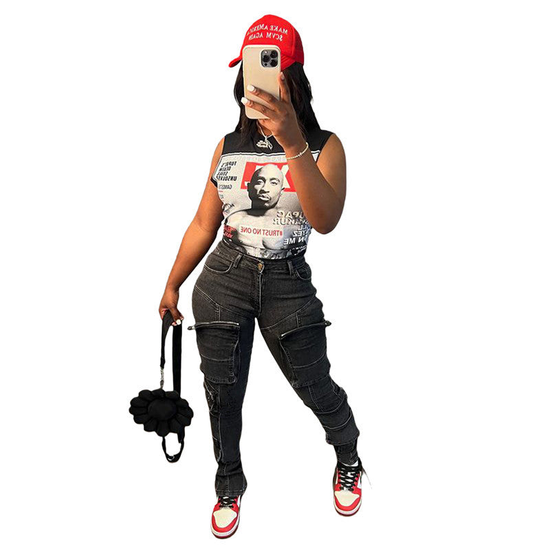 Autumn And Winter Jeans Multi-Pocket Casual Cargo Denim Pants