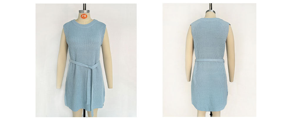 Spring Summer Women's Solid Color Round Neck Knitting Dress 20