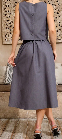 Women Casual Solid Round Neck Top and Skirt Two Piece Set 17