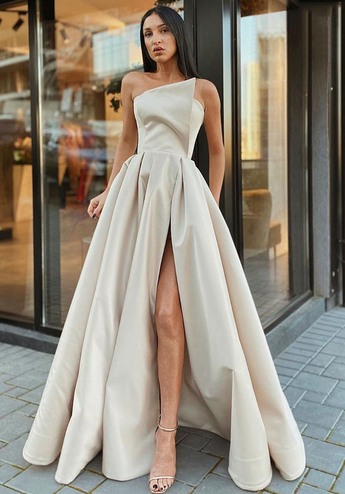 Summer Women'S One Shoulder Strapless Sexy Slit Maxi Dress