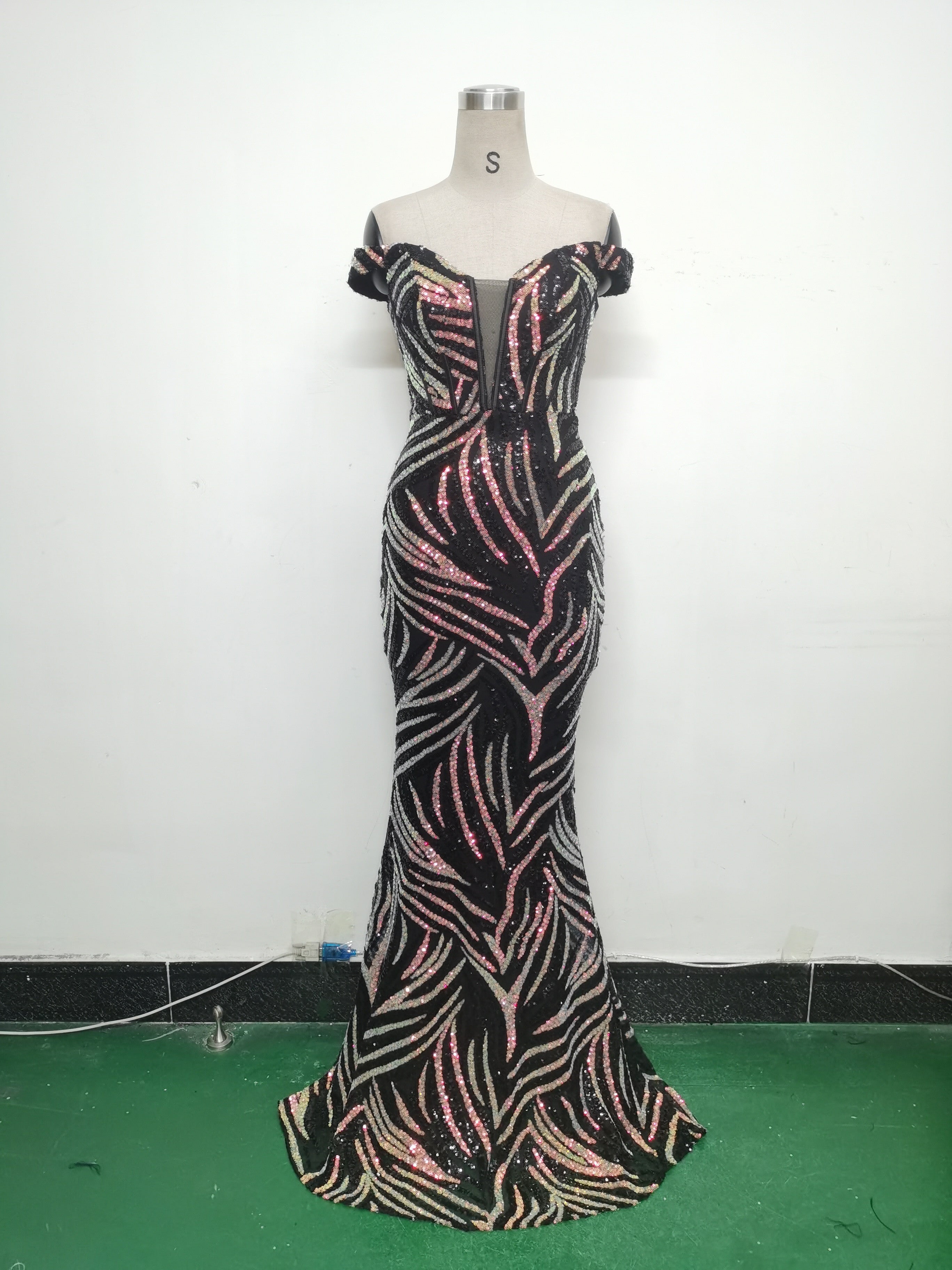 Women Off Shoulder Sequins Evening Dress 21