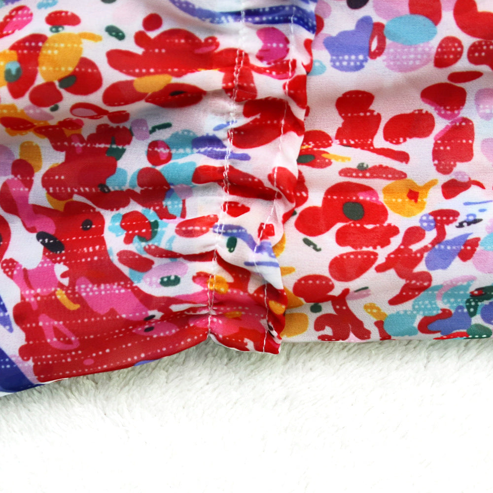 Women chiffon irregular printed long-sleeved top and wide-leg pants Casual two-piece set 35