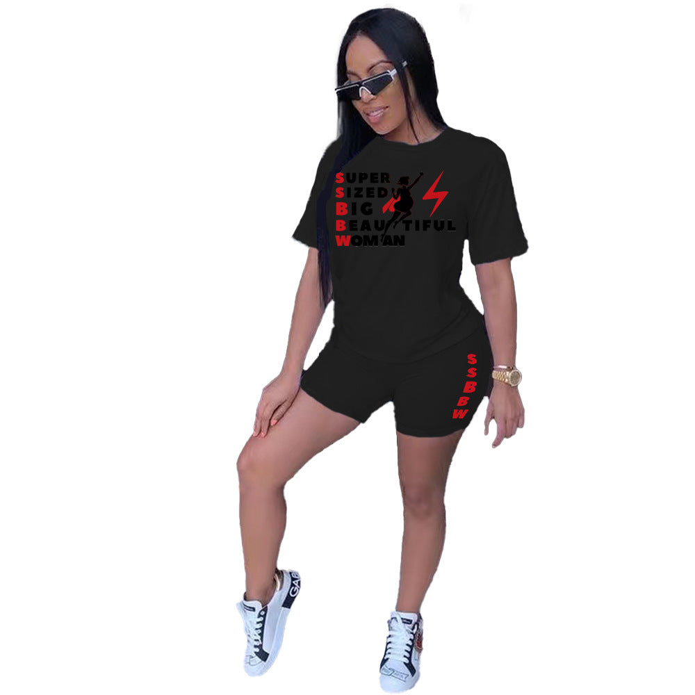 Plus Size Women's T-Shirt Shorts Set Tracksuit Two-Piece 12