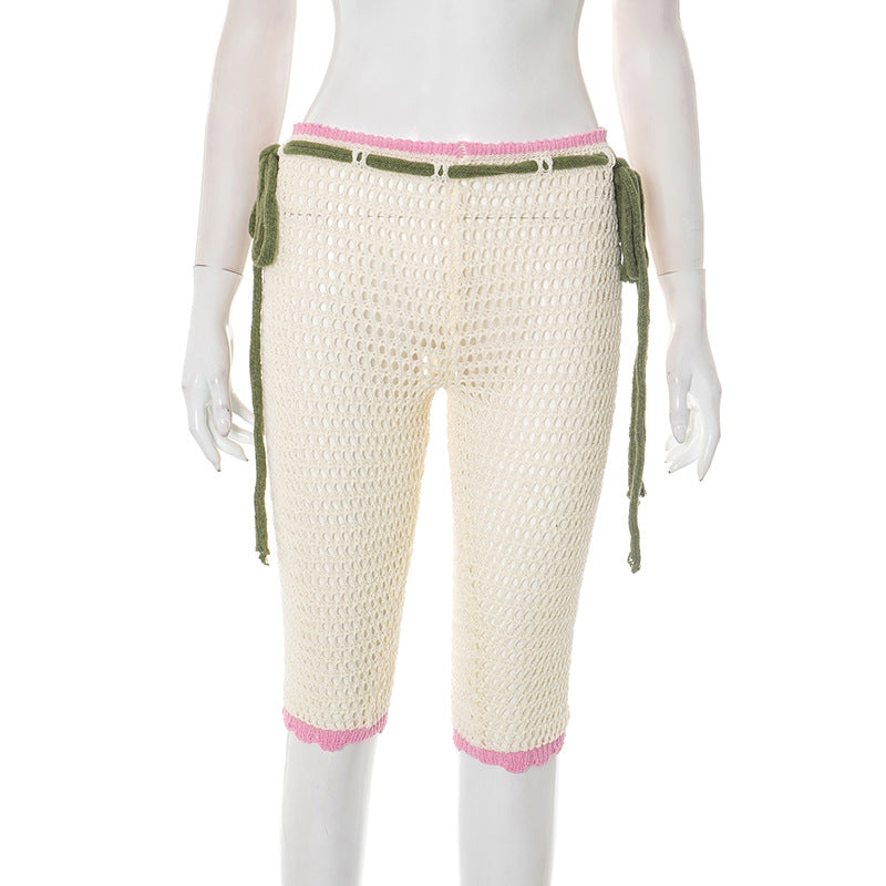 Women Drawstring Lace-Up See-Through Shorts 5