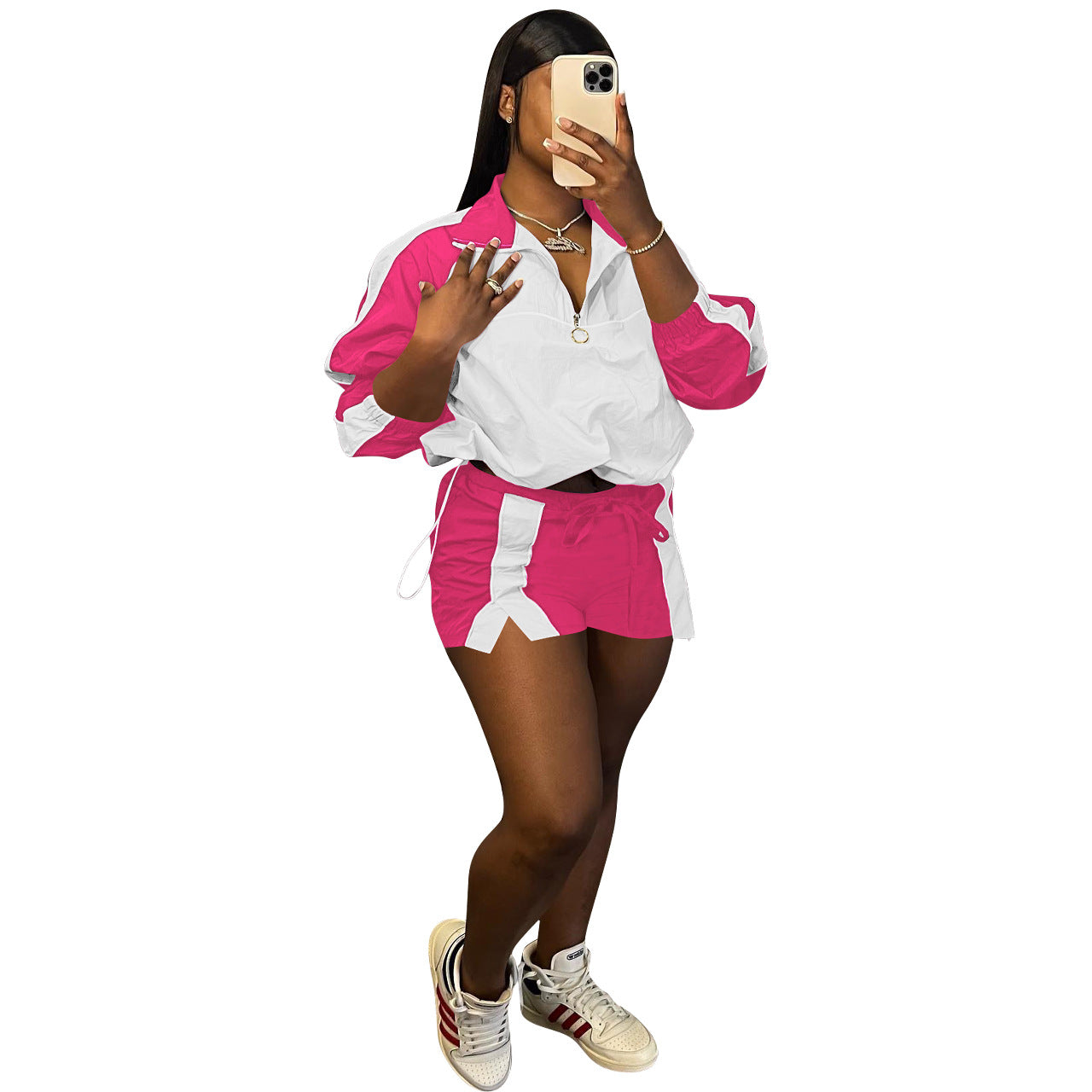 Women's Fashion Casual Multicolor Colorblock Two-Piece Set 4