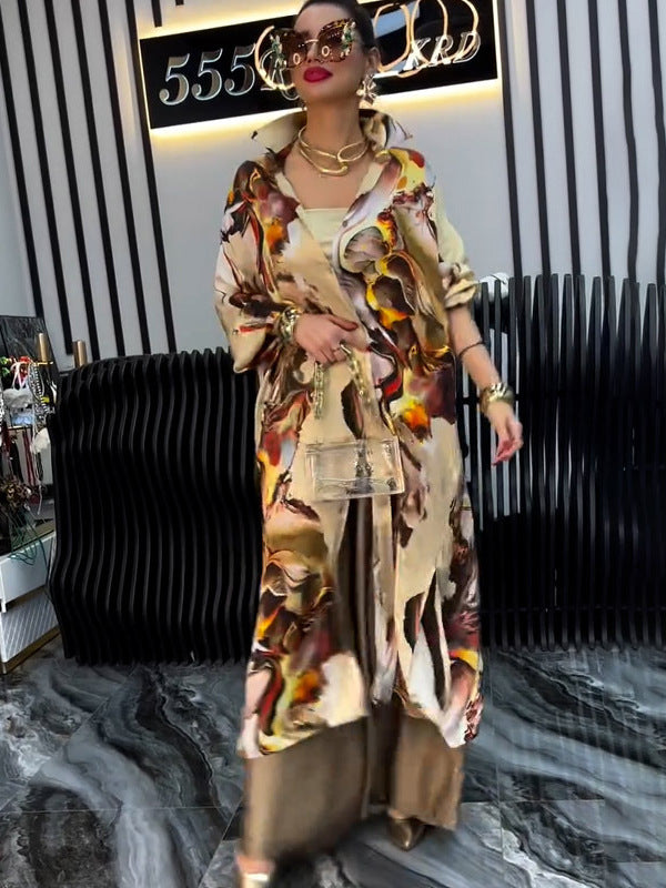 Stylish Printed Loose Cardigan Top Wide-Leg Trousers - Two-Piece Set 6