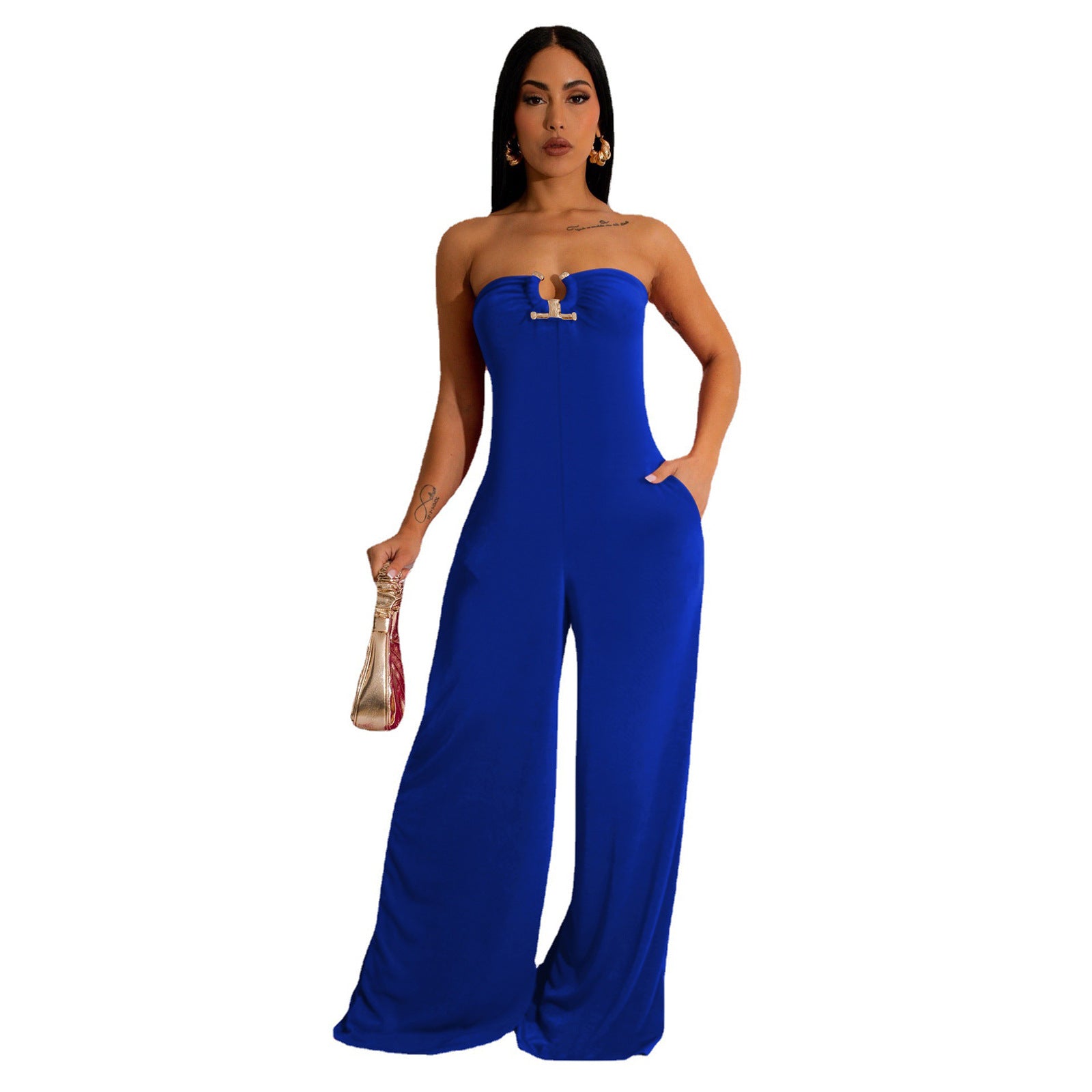 Women Solid Lacey Wide Leg Jumpsuit 3