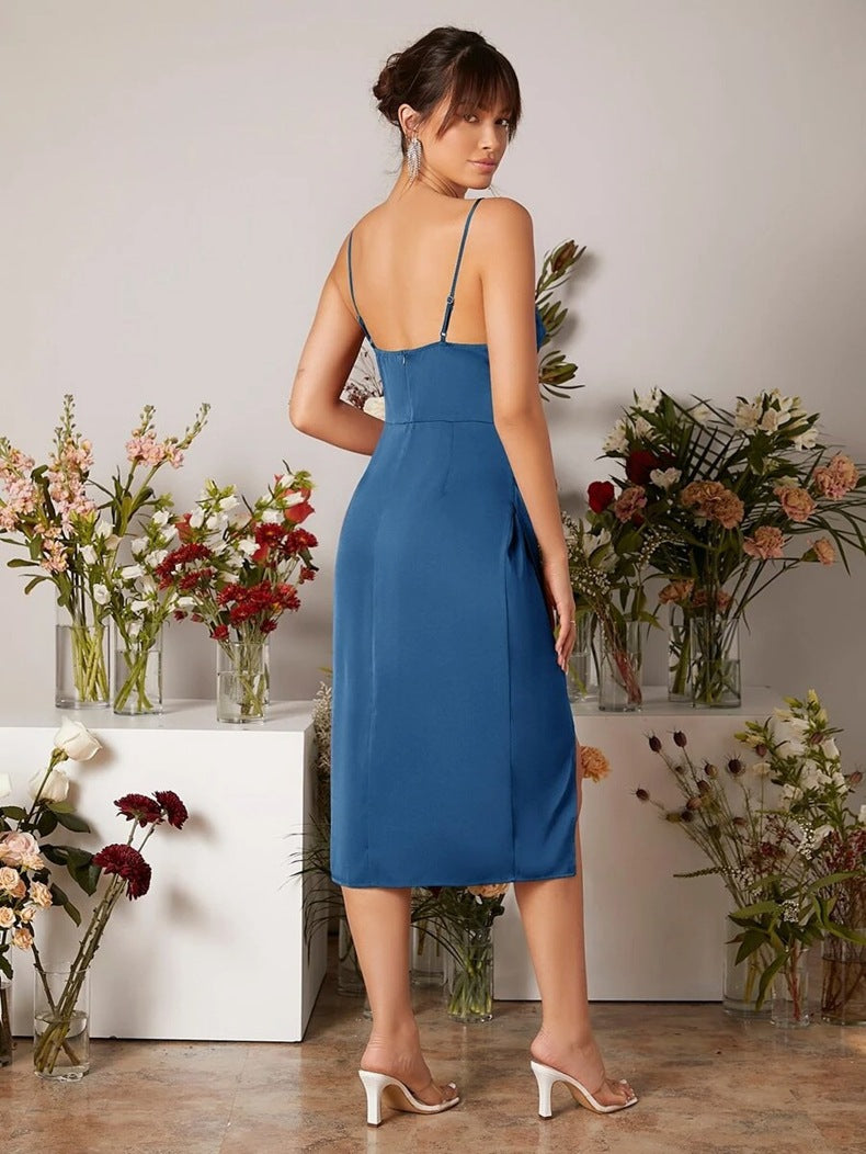 Women's Slit Satin Dress Summer Strap High-Slit Dress 11