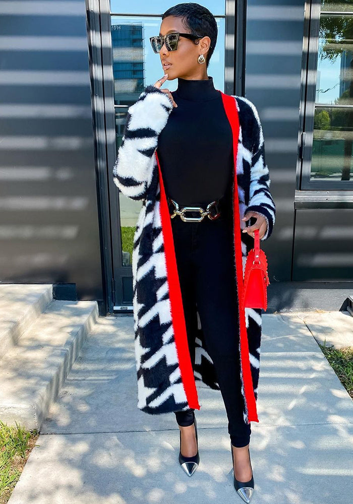 Women Autumn and Winter Houndstooth Long Coat