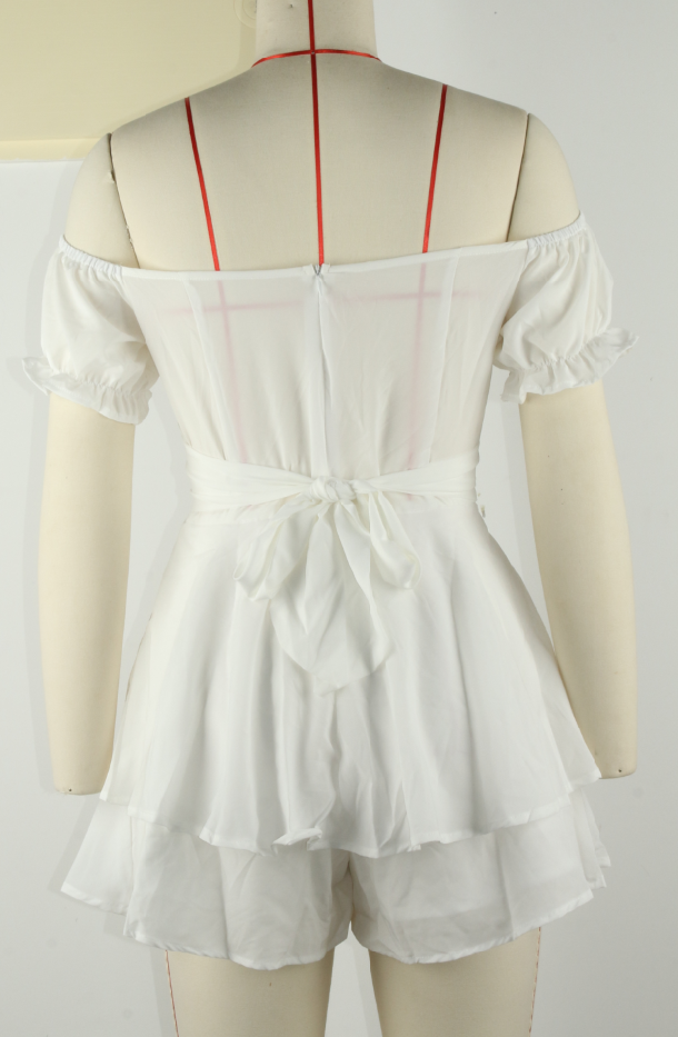 Jumpsuit Solid Color Fashion Sexy Off Shoulder Lantern Ruffle Sleeve Casual Summer Women's Shorts 28