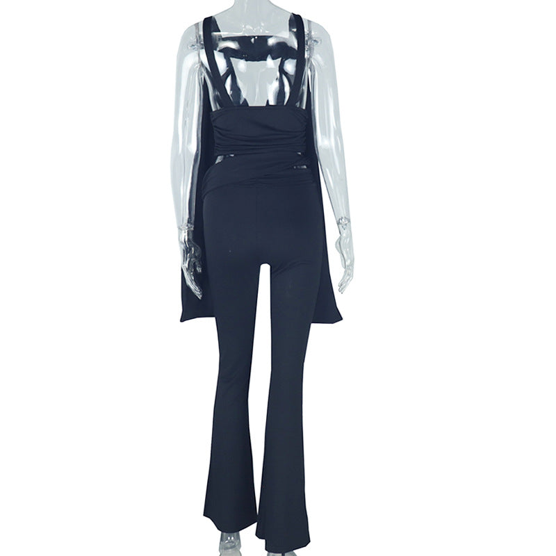 Women Sexy Solid Sleeveless V-Neck Crop Top and Pants Two-Piece Set 6