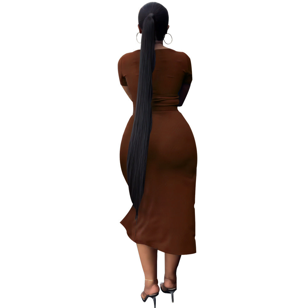 Women Solid T-Shirt and Slit Skirt Two-Piece Set 8