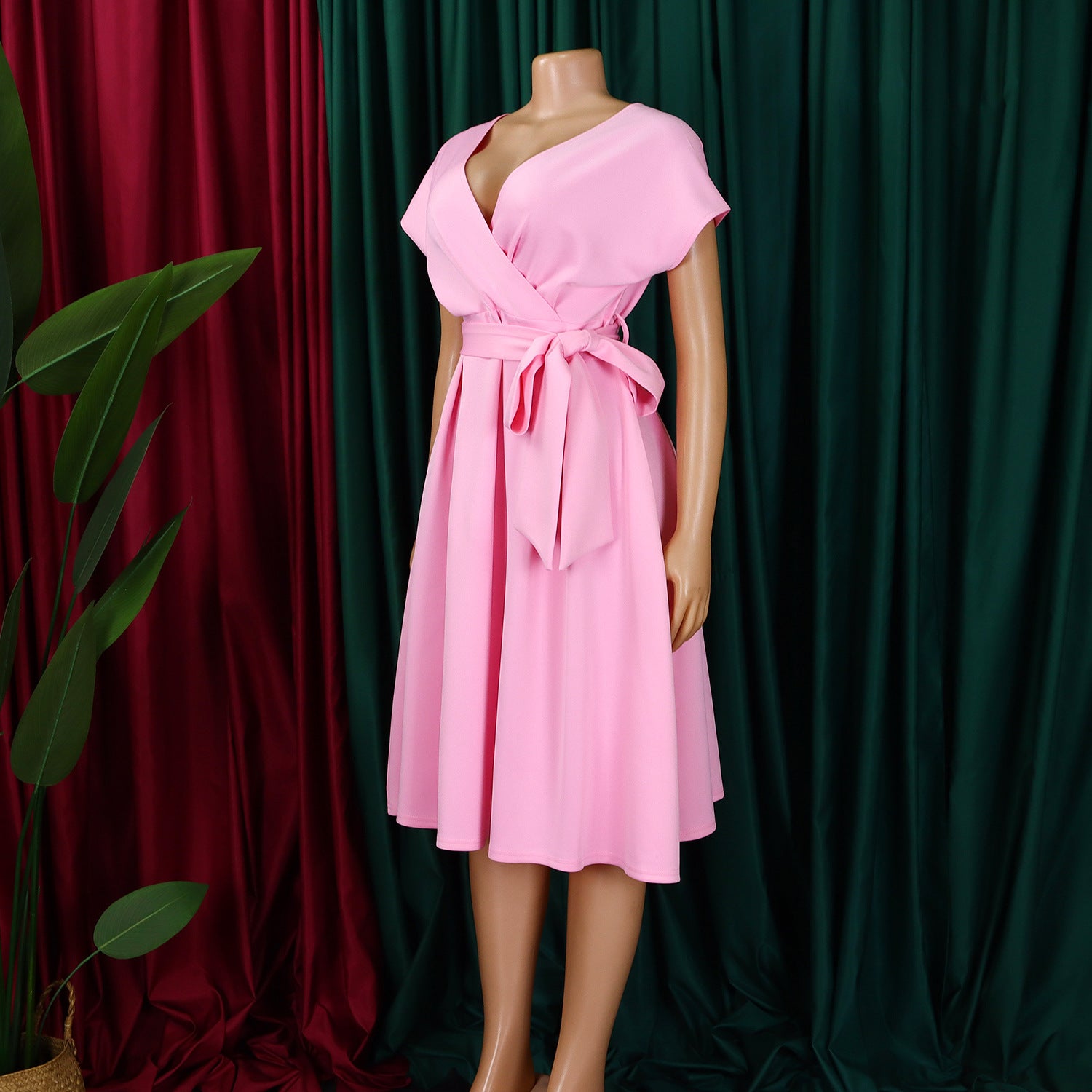 Women's Summer Fashion V-neck Belt Elegant Plus Size African Dress 13