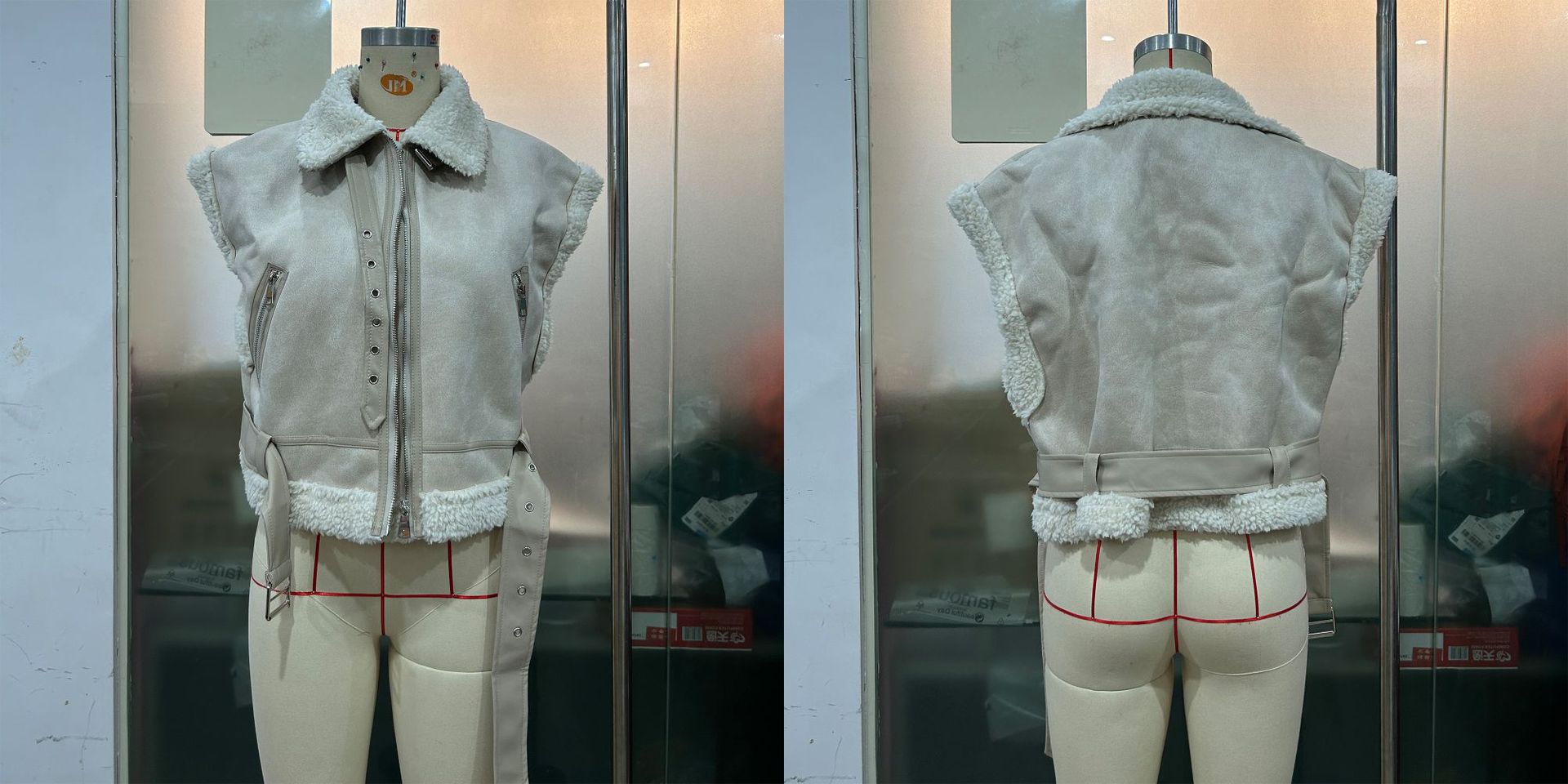 Women Zipper Pu-Leather Furry Patchwork Vest 15