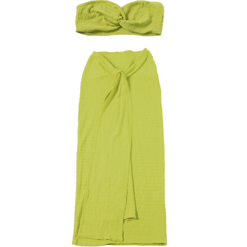 Women Summer Sexy Strapless Top and Long Skirt Two-Piece Set 37