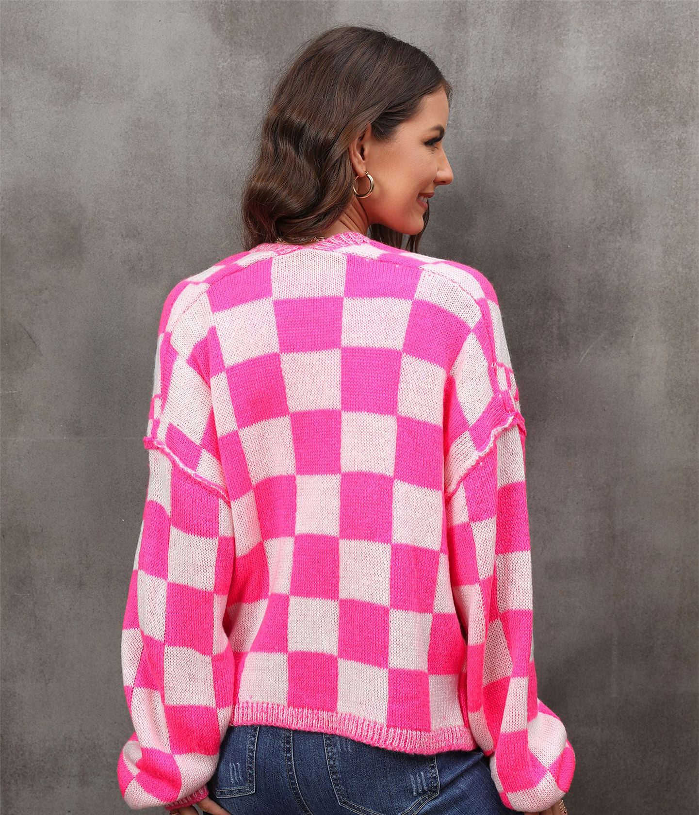 Winter fashion plaid cardigan Plus Size coat knitting cardigan coat 3