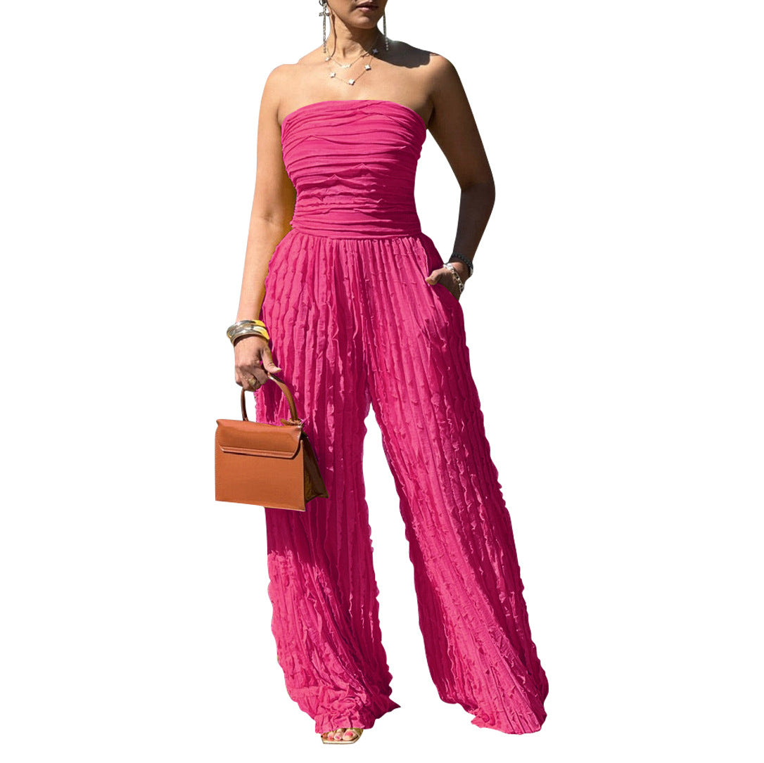 Women Casual Holidays Sexy Strapless Sleeveless Wide-leg Jumpsuit 12