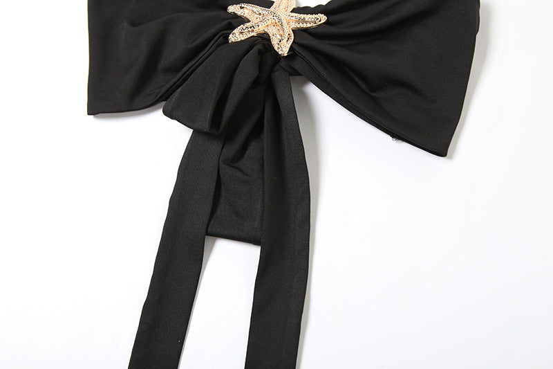 Women summer solid sexy lace-up strapless top and lace maxi skirt two-piece set 17