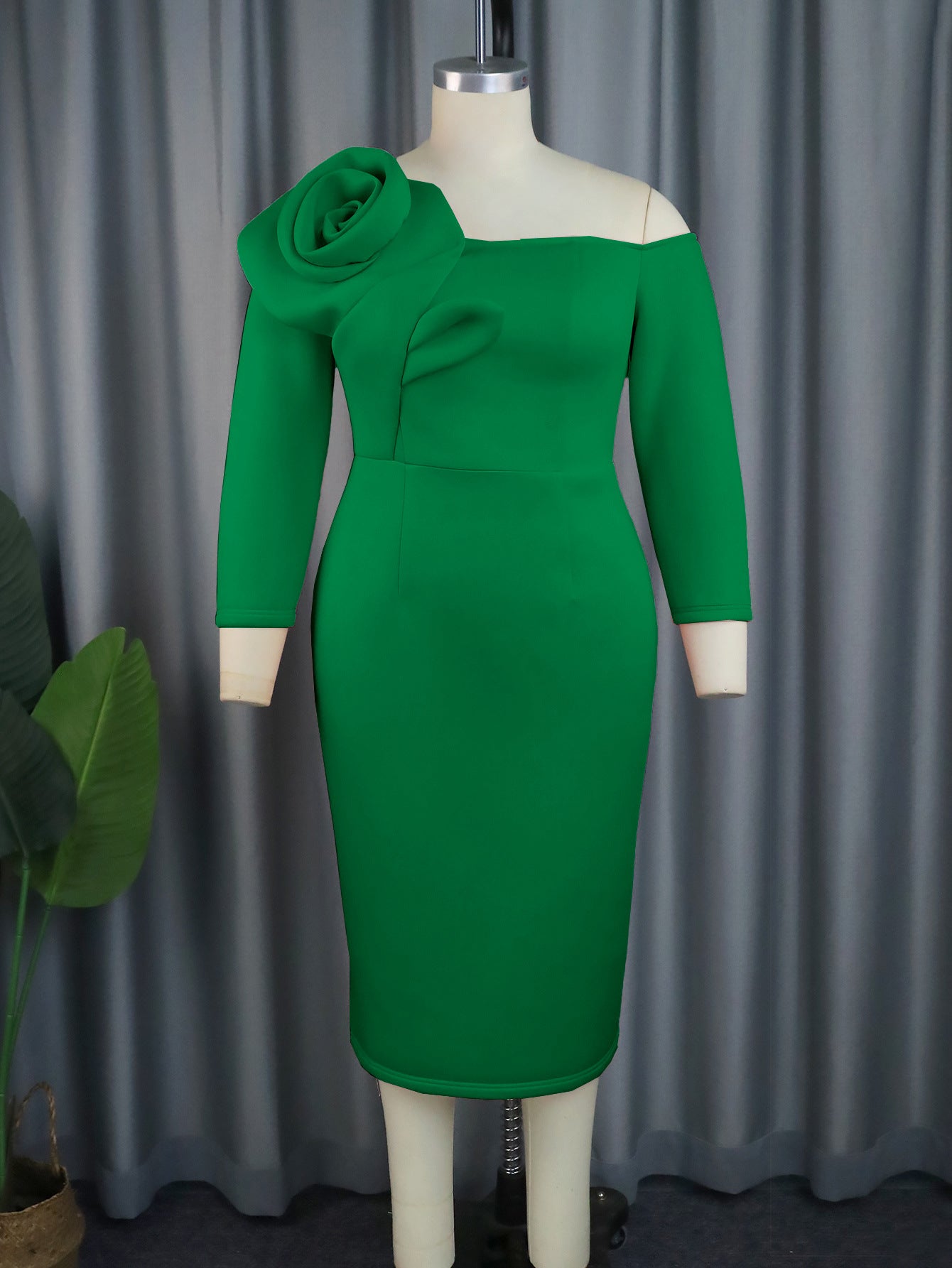 Flower Off Shoulder Long Sleeve Formal Party Dress 8