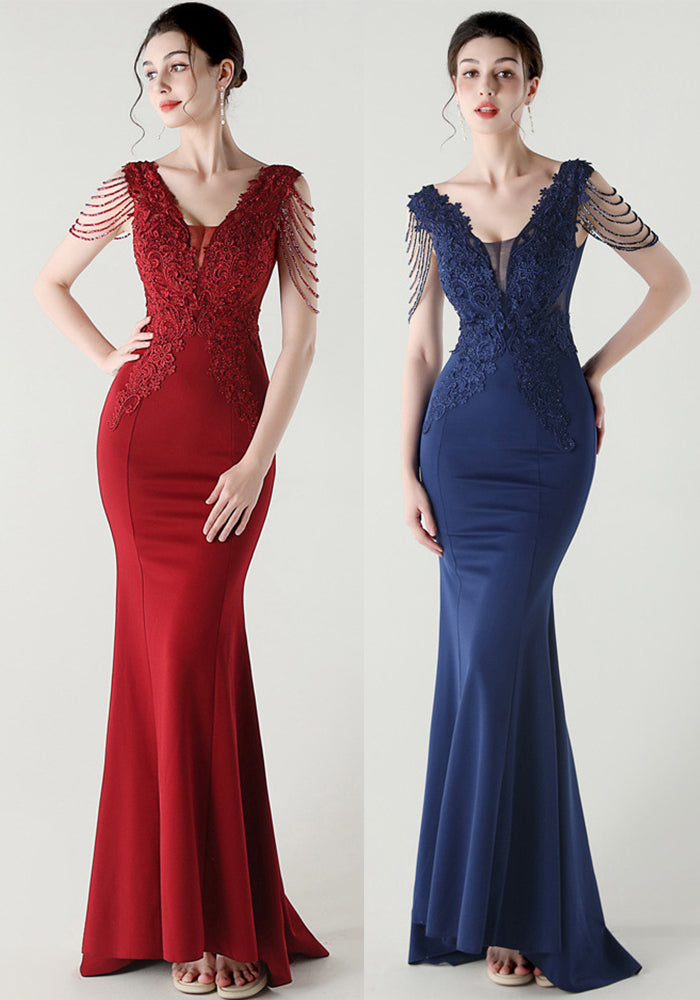 Women lace Beaded Lace-Up Formal Party evening dress