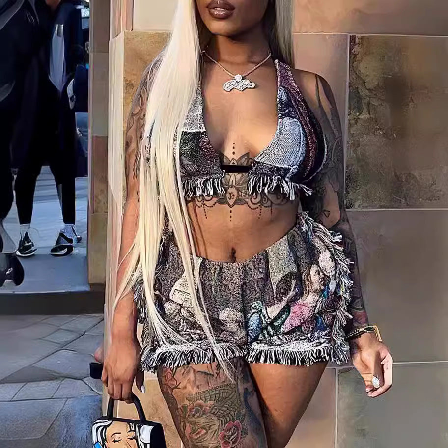 Women’s High-Waist Printed Shorts & Bra Set