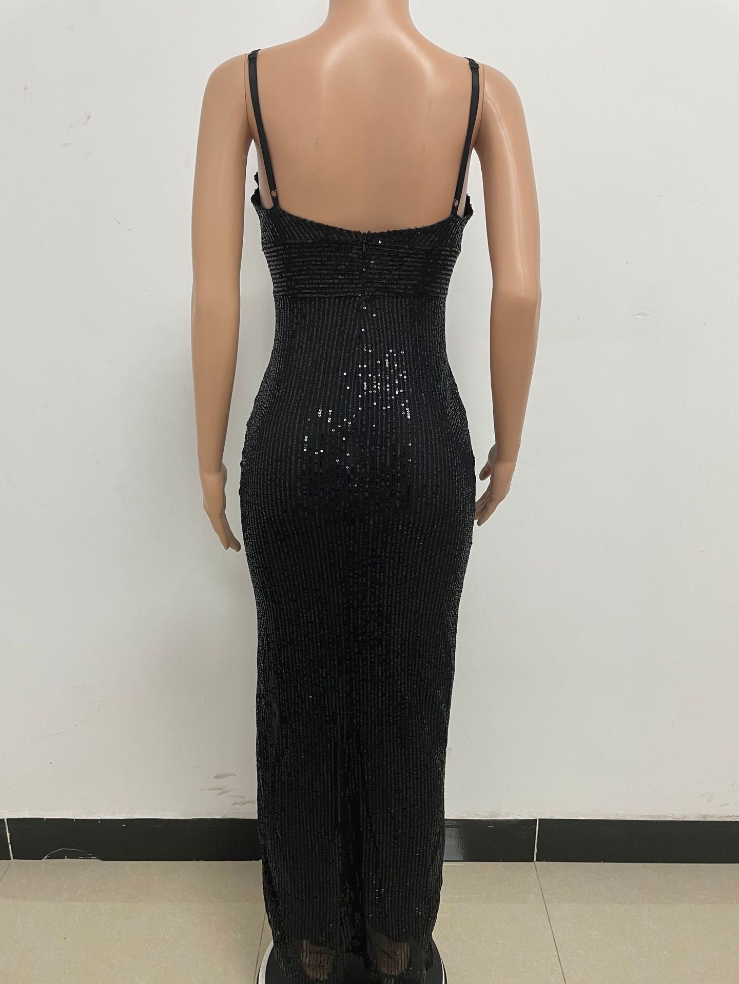 Women's Summer Slit Low Back Dress Sequined Sleeveless Suspender Dress 24