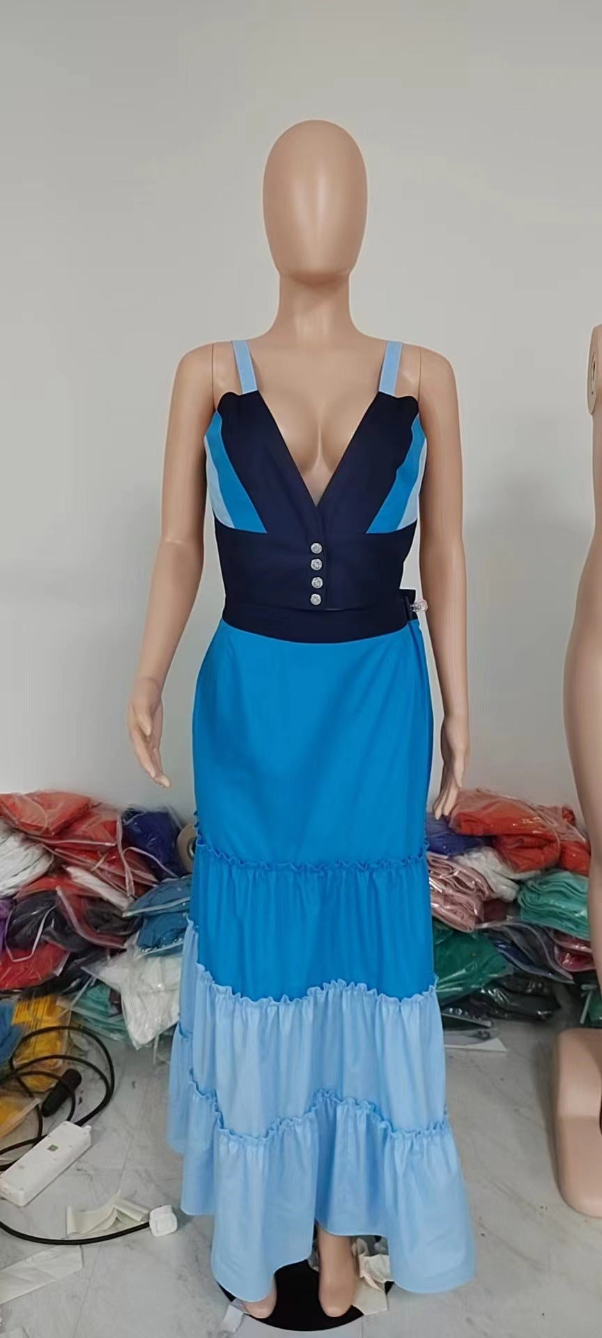 Women's Patchwork Colorblock Sexy Pleated Two-Piece Skirt Set 8