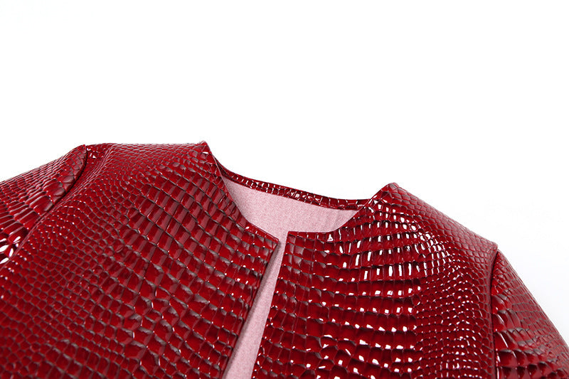 Women autumn and winter Style Round Neck Solid Crop coat 8