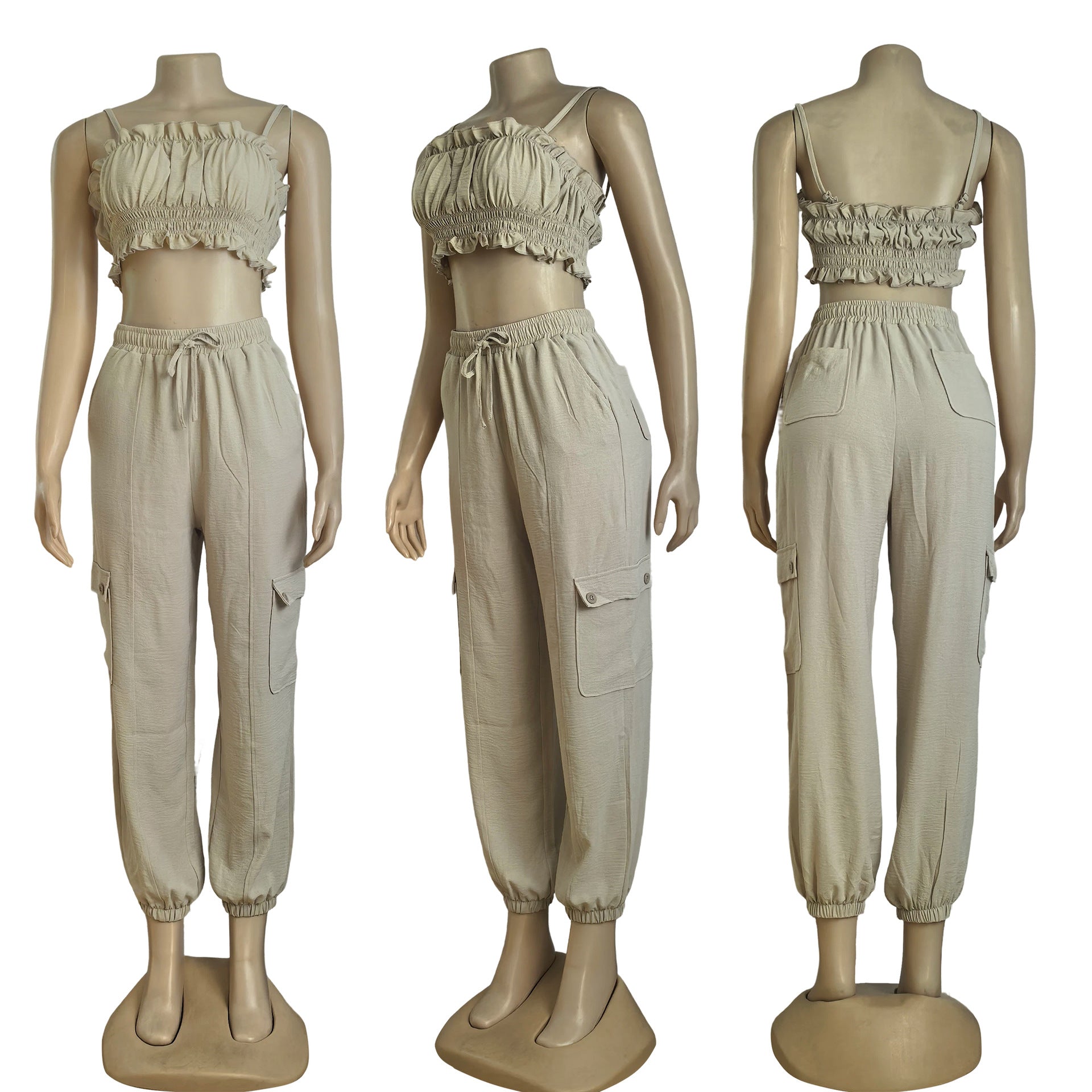 Women casual sexy strapless top and pants two-piece set 5