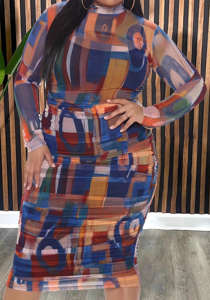 Plus Size Fashion Trend Slim Waist Long Sleeve Party Dress