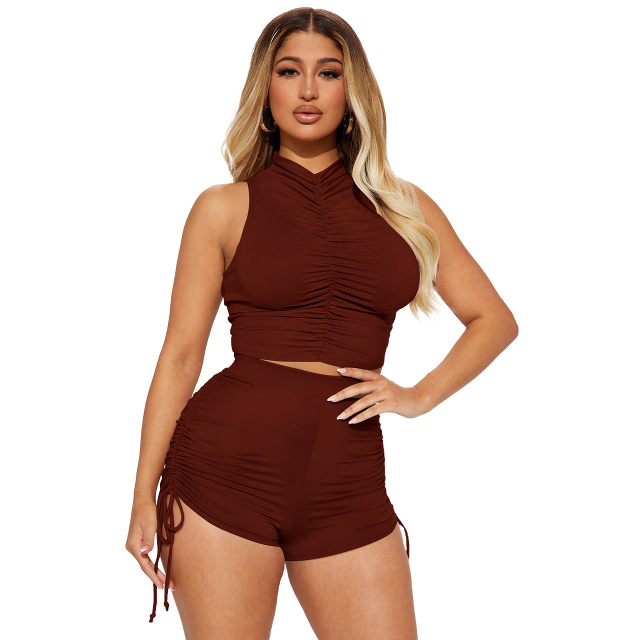 Women's Fashion Casual Drawstring Solid Two-Piece Set 10