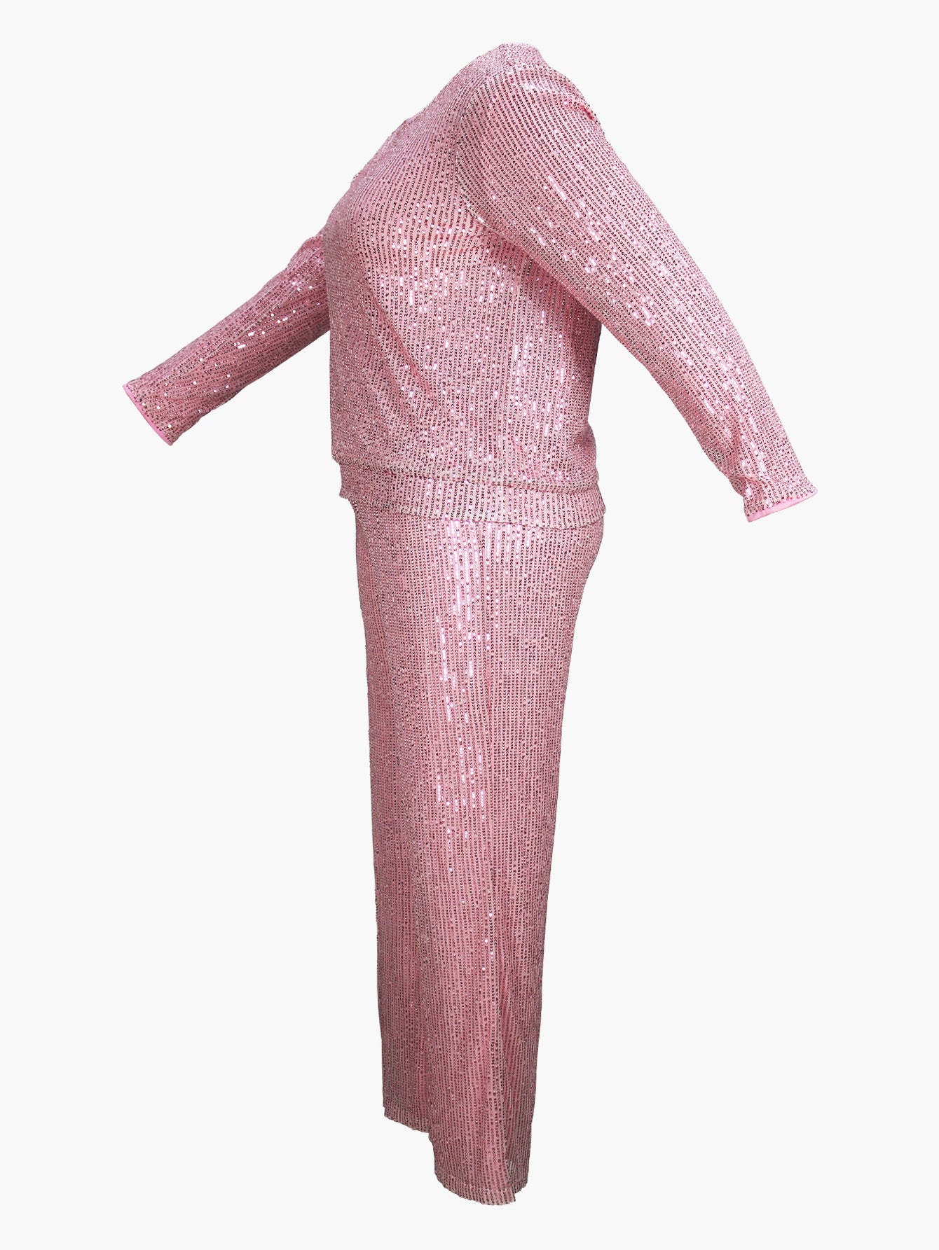 Autumn Women's Fashion Elegant Short Sleeve Round Neck Sequin Party Wear Casual Two Piece Pants Set 9