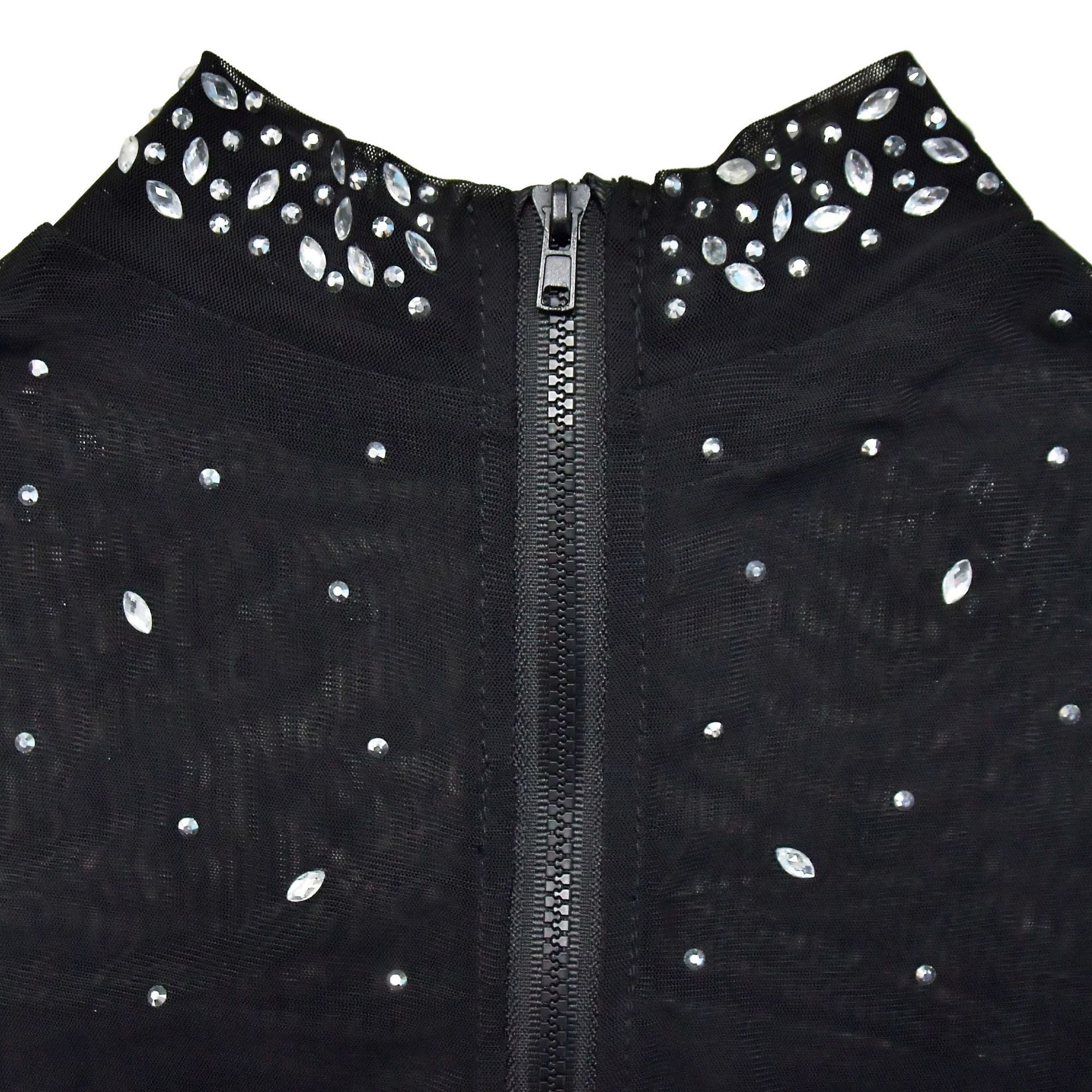 Fashionable Women's Solid Color Beaded Mesh Long-Sleeved Two-Piece Trousers Set 21