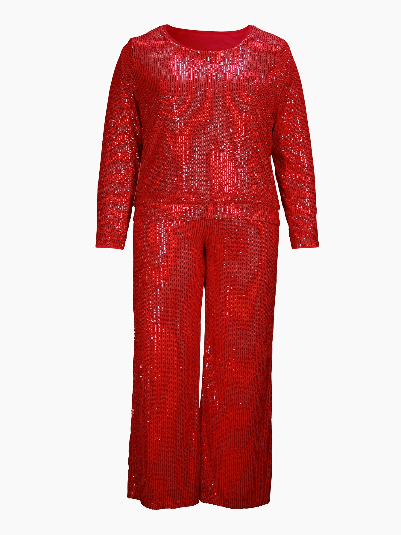 Autumn Women's Fashion Elegant Short Sleeve Round Neck Sequin Party Wear Casual Two Piece Pants Set 11