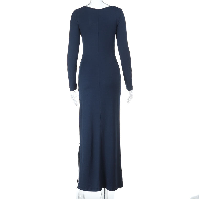 Autumn Winter Sexy Hollow-Out Design Slit Chic Long Dress 10