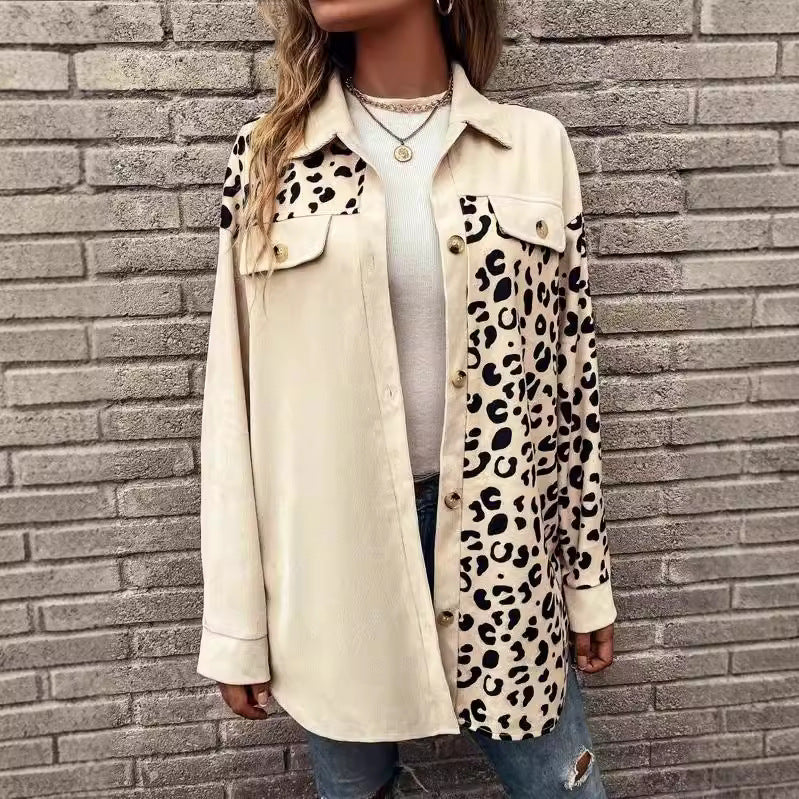 women autumn and winter leopard print single breasted long sleeve casual shirt coat 8