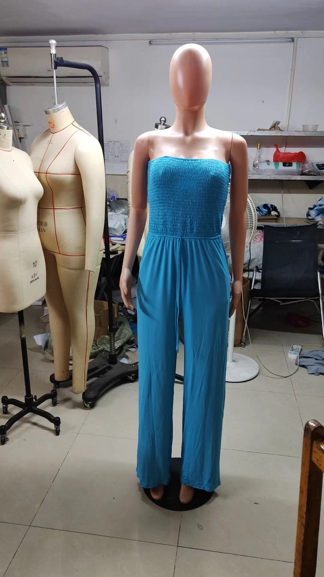 Women's Casual solid color strapless wide leg Jumpsuit 11