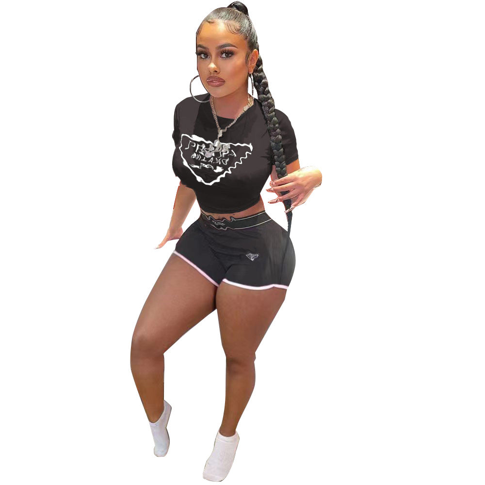 fashion Letter Printed short-sleeved T-shirt and shorts two pieces Set 5