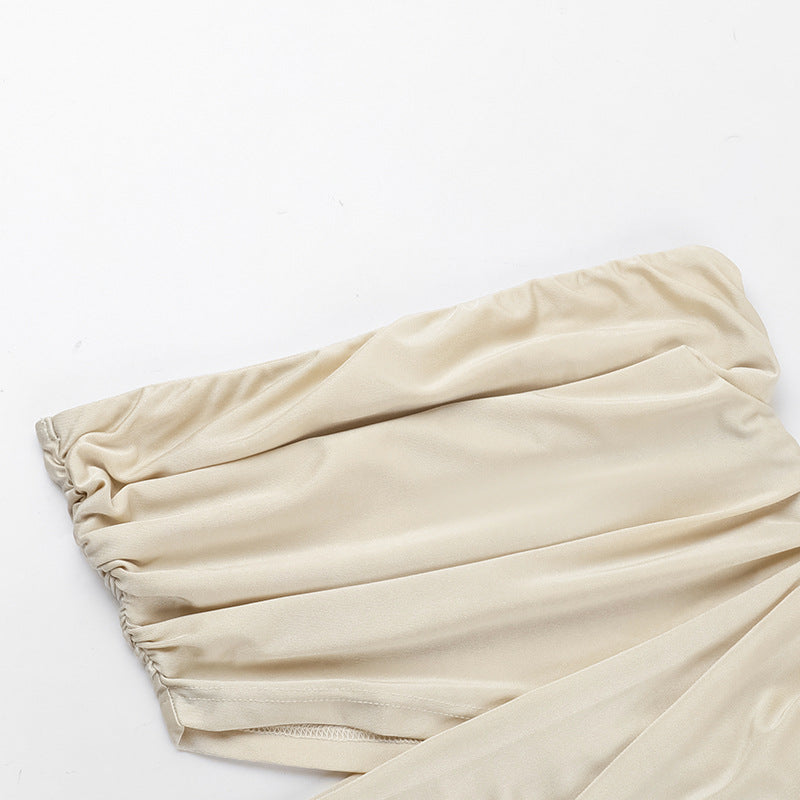 Spring Maxi Dress Chic Elegant Slim Strapless Hollow Out Ruched Dress 12