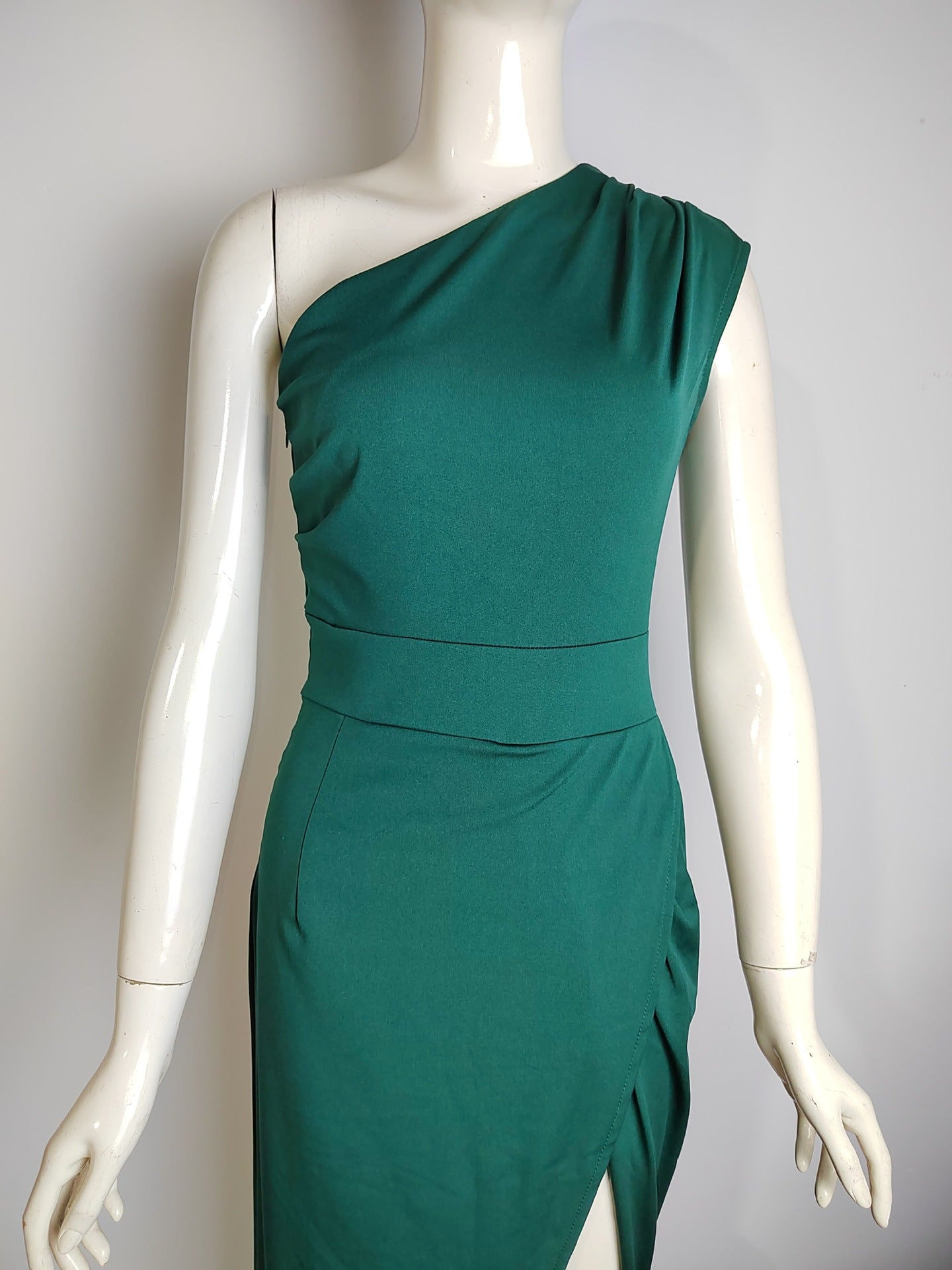 Women 's One Shoulder High Waist Front Slit Chic Dress 48