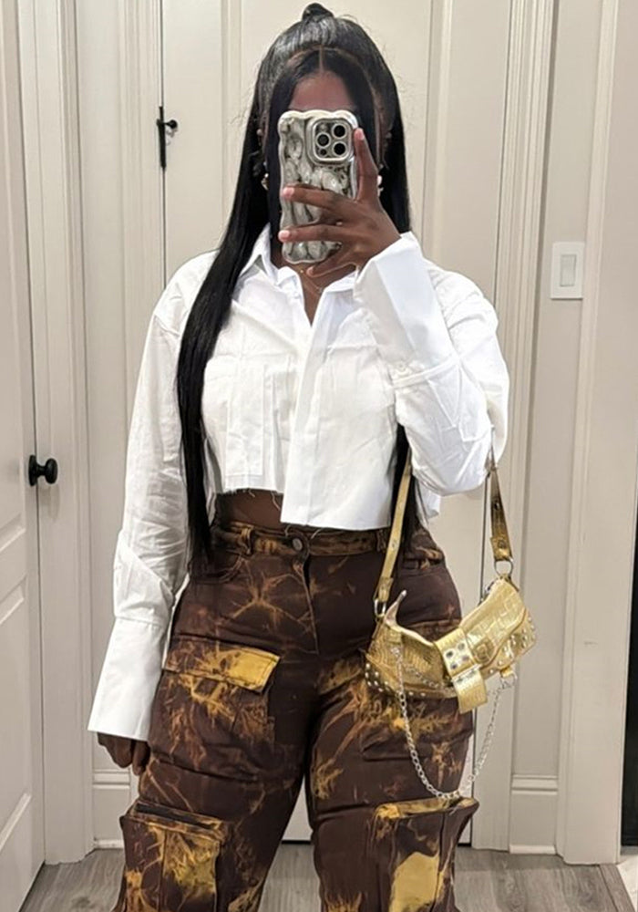 Women Solid Casual Long Sleeve Turndown Collar Shirt Top