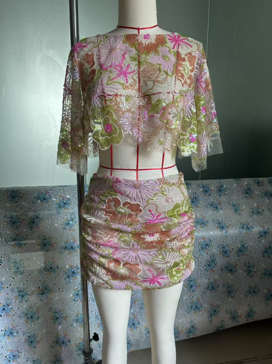 Embroidered Sequin Party Skirt Set 12